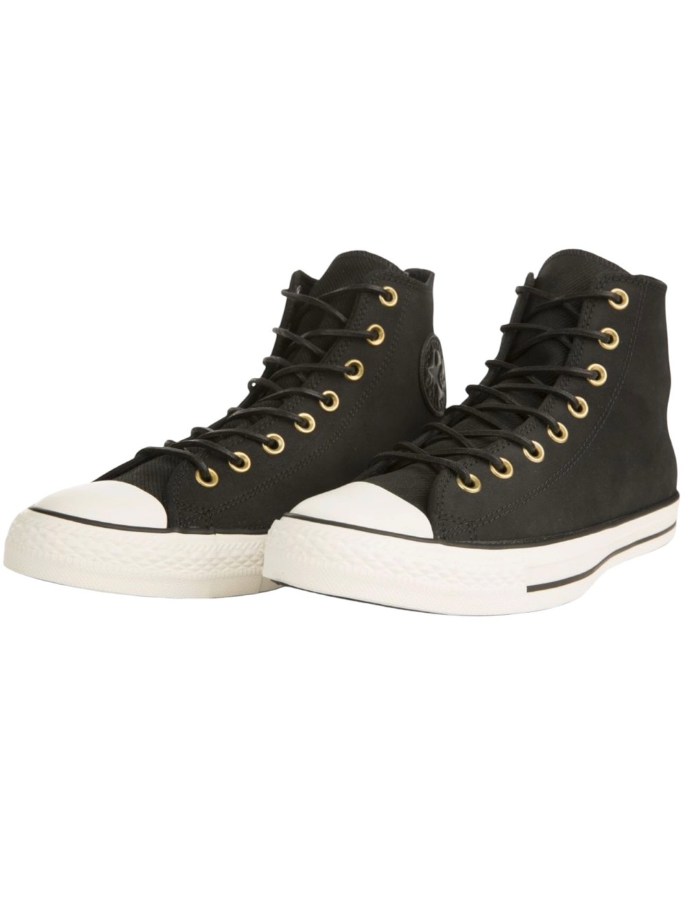 Converse Chuck Taylor All Star Hi Leather Black Gold Eylets High Top Sneakers